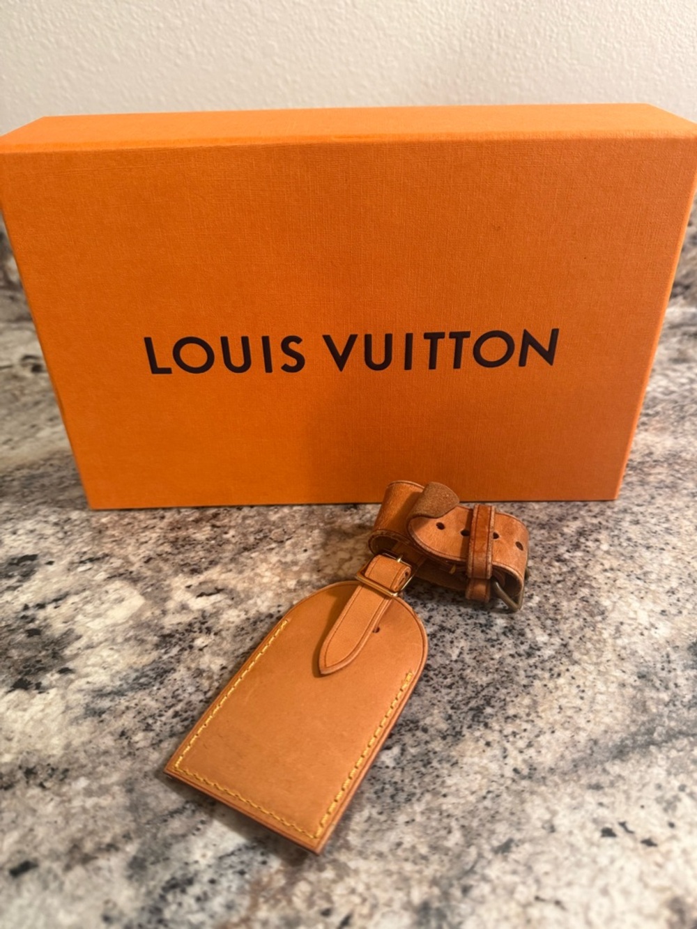 Louis Vuitton Brown Leather Luggage Tag with Strap